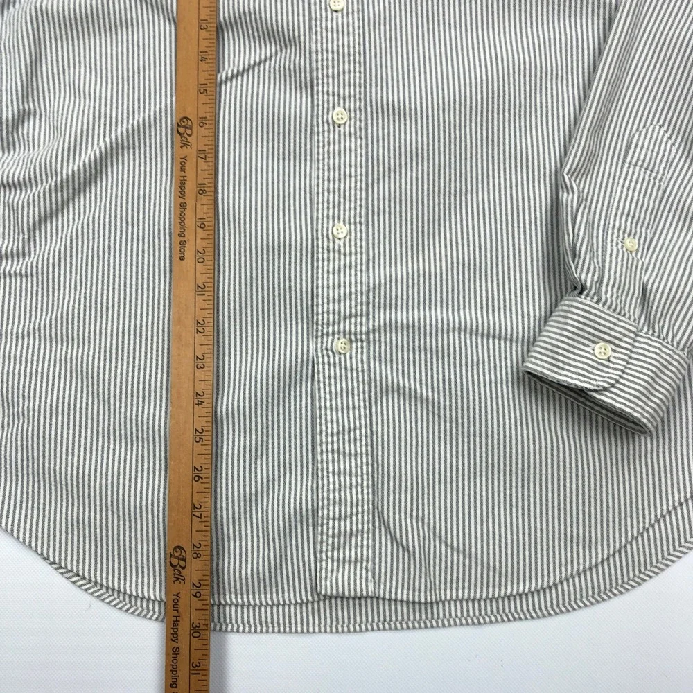 Polo Ralph Lauren Mens Large Classic Fit Striped Button Down Shirt Grey White